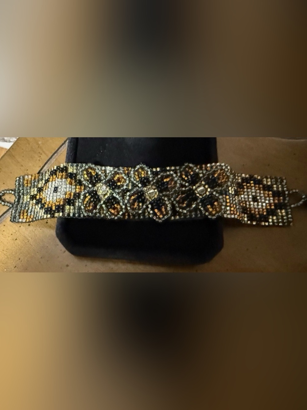 Beaded Metallic Accent Bracelet - Gold and Black